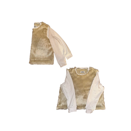Distressed hybrid fur shirt